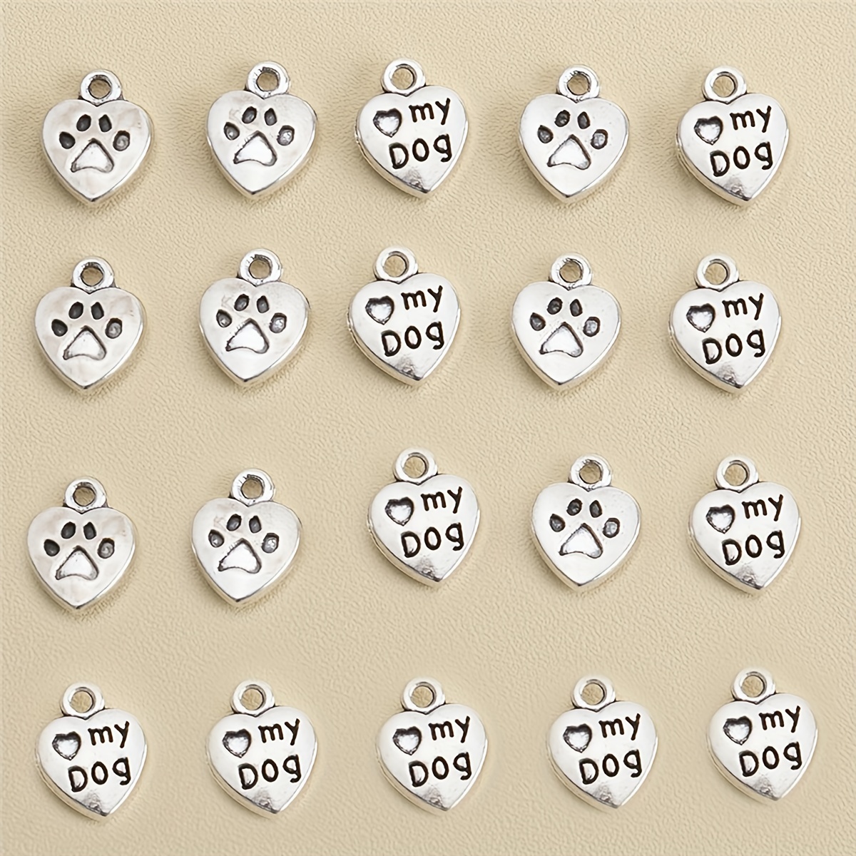 20pcs Heart Shape Clew Print Dog Detail Pendants 13x10mm